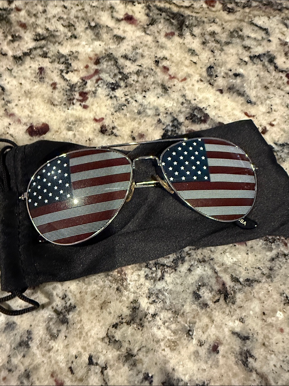Aviator Sunglasses with American Flag Lenses - Silver Frame -